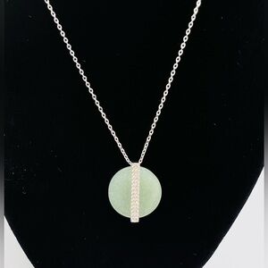 Swarovski Aventurine Disk Large Green Necklace Pendant with Crystals